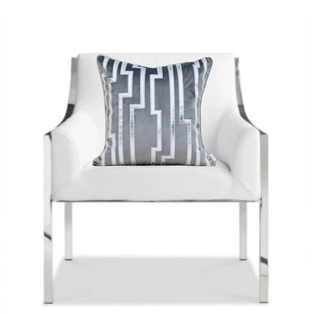 Luxury Home | Elegant Grey Soft Velvet Faux Leather Applique Throw Pillow Cover